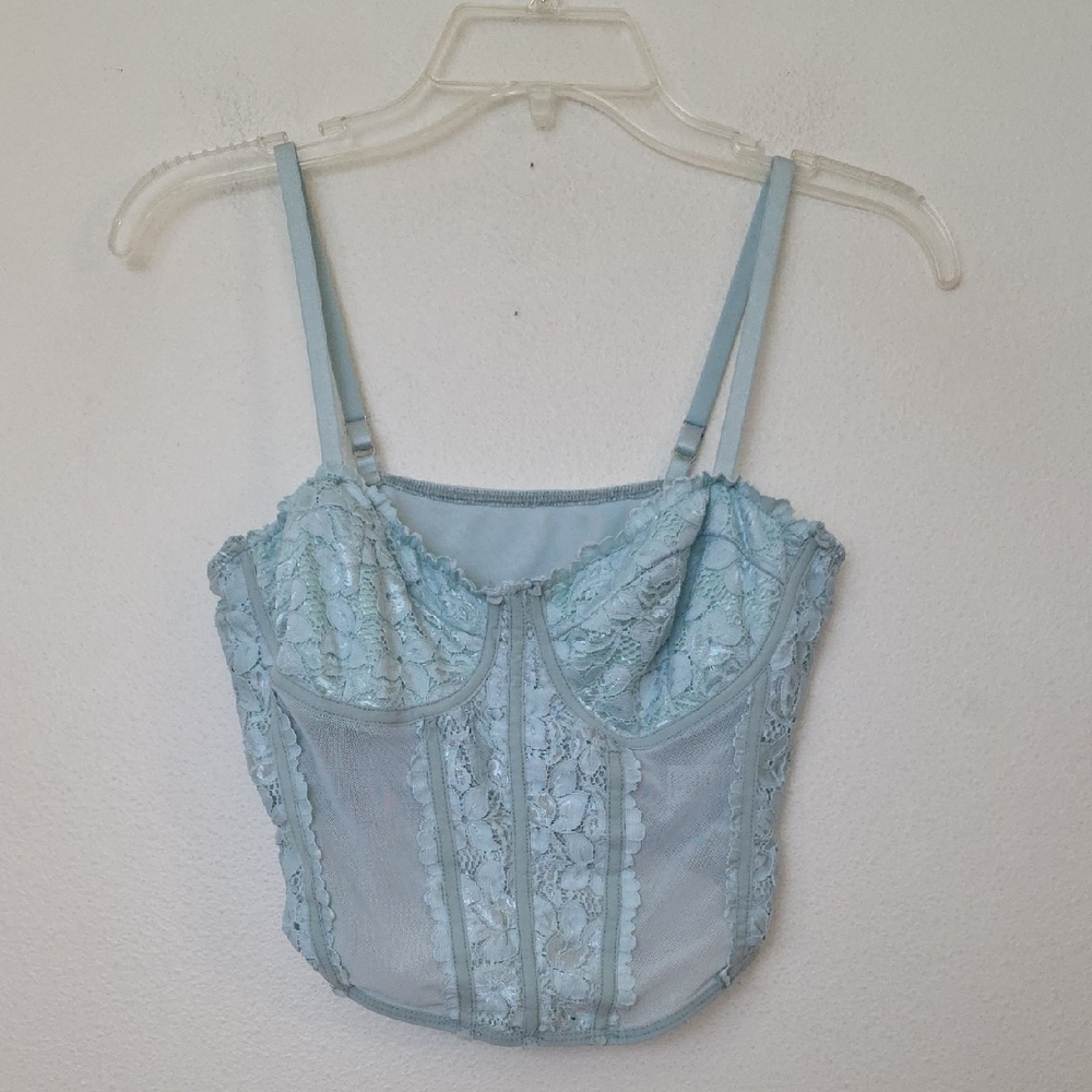 Bralette Lingerie Aqua Green Pastel Color Lace Bra Top 34
